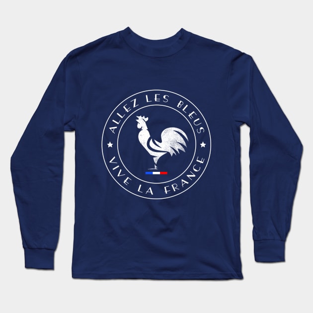 Allez les Bleus Vive La France Gallic Rooster Two Stars Long Sleeve T-Shirt by French Salsa